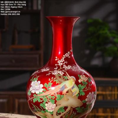 BÌNH MEN ĐỎ HỌA TIẾT CHIM TRĨ – PHÙ DUNG